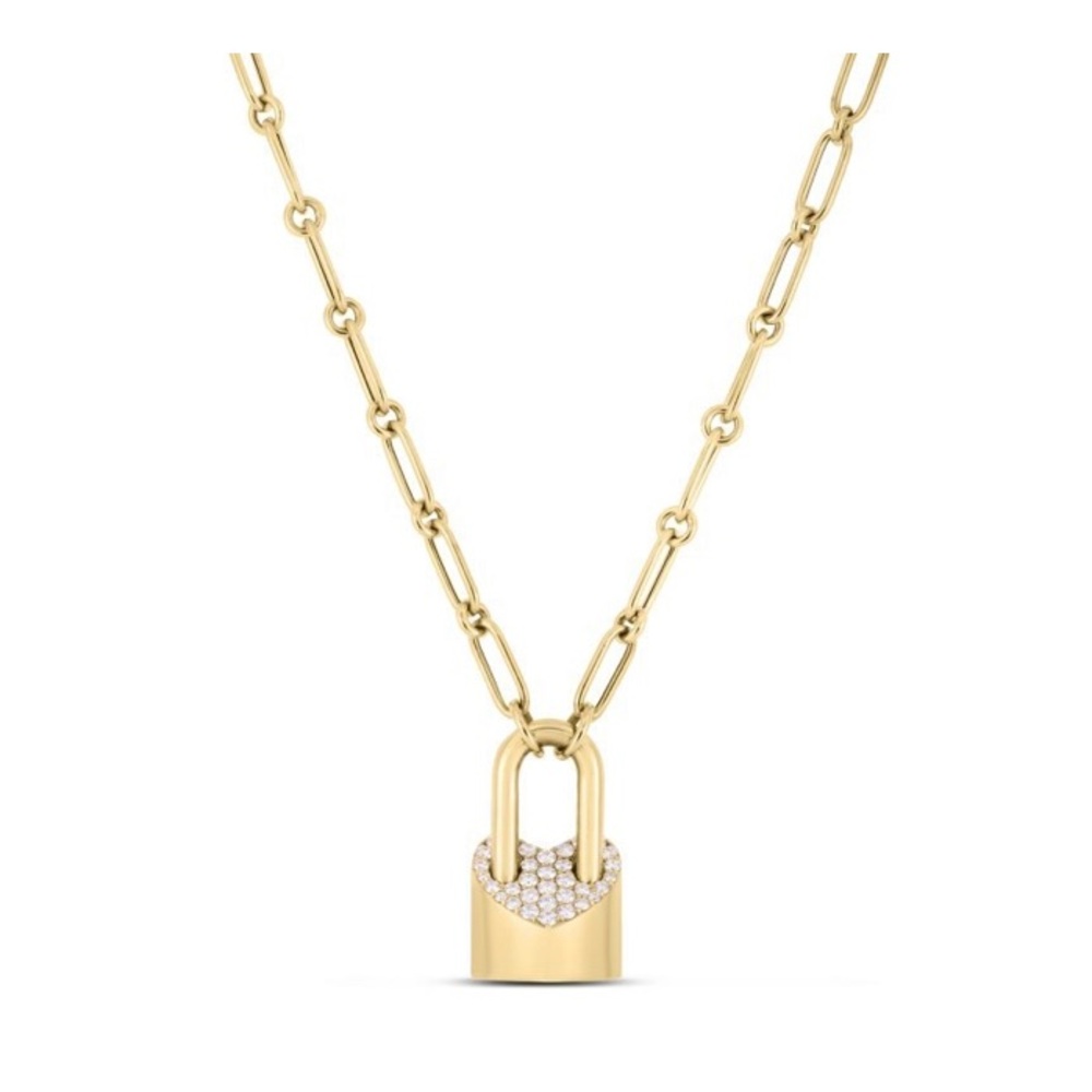Roberto Coin 18k Yellow Gold Diamond Heart Lock Necklace
